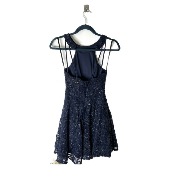 SPARKLY FORMAL NAVY BLUE HALTER DRESS A9 - Picture 3 of 6